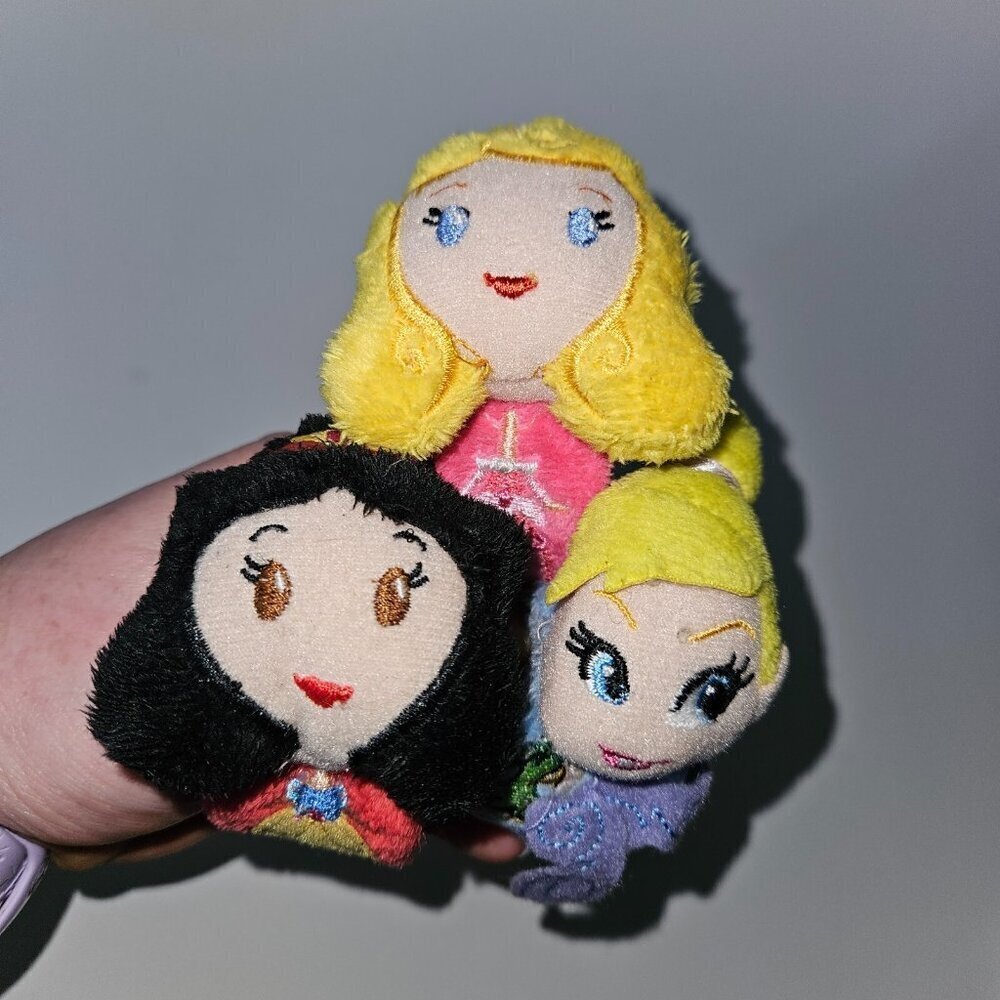 3 Disney Princess Plush Slap Bracelet Lot Snow White Tinkerbell Aurora